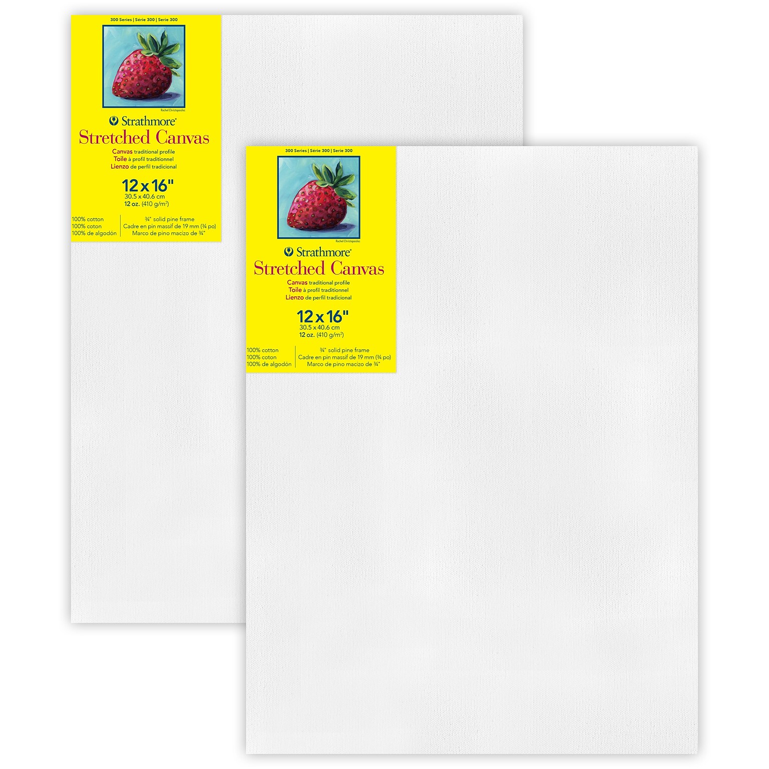 Strathmore 300 Series Primed White Stretched Canvas, 12 x 16, 2/Pack (STT31312-2)