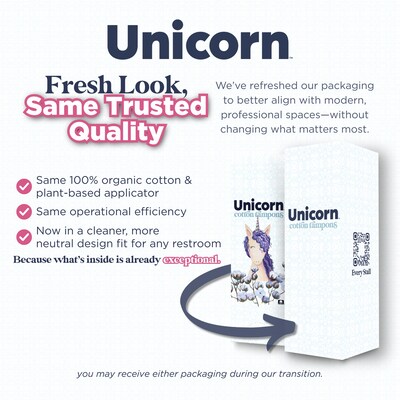 Unicorn Regular Cotton Tampons, Plant-Based Applicator, 60/Box, 6 Boxes/Carton (TOP-08159)