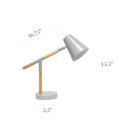 Simple Designs Gray Matte and Wooden Pivot Desk Lamp (LD1059-GRY)