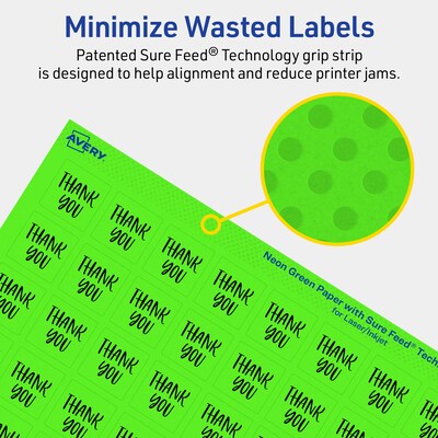Avery Laser/Inkjet Multipurpose Square Labels, 0.75" x 0.75", Neon Green, 800/Pack (94102)