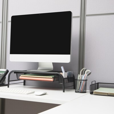Mind Reader Monitor Stand with Paper Tray, Metal, Black (MESHMONSTA-BLK)