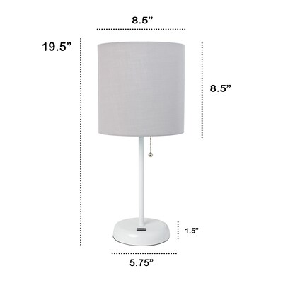 Creekwood Home Oslo 19.5" LED Table Lamp with USB Port, White Base/Gray Shade (CWT-2011-GO-LB)