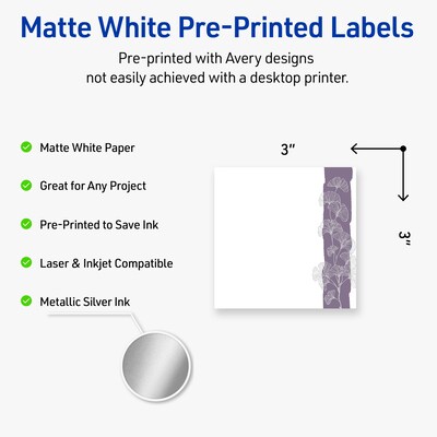 Avery Laser/Inkjet Square Multipurpose Labels, 3 x 3, White, 60/Pack (S00F51)