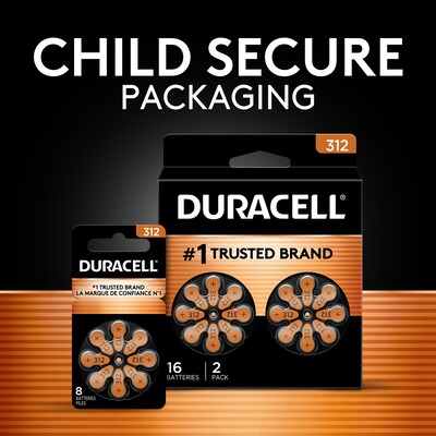 Duracell Size 312 Brown Hearing Aid Batteries, 16/Pack (DURDA312B16ZM09)