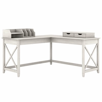 Bush Furniture Key West 60 L-Shaped Desk with Desktop Organizers, Linen White Oak (KWS015LW)