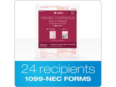 Adams 2022 1099-NEC Tax Form, 5-Part, 24/Pack (STAX524NEC-22)
