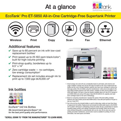 Epson EcoTank Pro ET-5850 Wireless Color Inkjet All-in-One Printer (C11CJ29201) with 2 Year Unlimited Ink