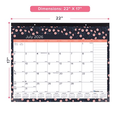 2026-2027 Blueline Colorful Blossom 22 x 17 Academic Monthly Desk Pad Calendar (CA1716BD-27)