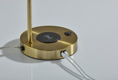 Adesso Emery SuperCharger Incandescent Desk Lamp, 19"H, with USB Port, Antique Brass (2624-21)