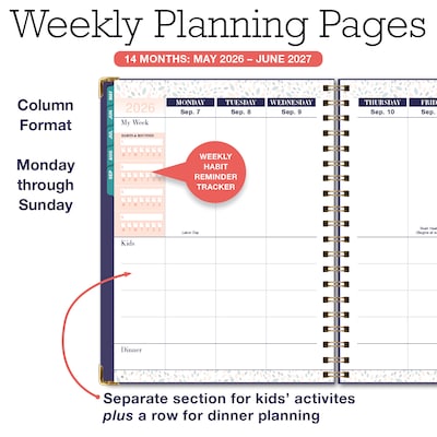 2026-2027 Excello Brands 8.5" x 11" Academic Weekly & Monthly Family Planner, Paperboard Cover, Navy Floral (FAM-AY26-0084)