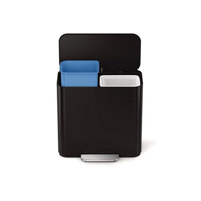 simplehuman 15L Mini Office Recycler with Liner Pocket, Matte Black Steel, Indoor Step Trash Can, 4 Gallons (CW2121)