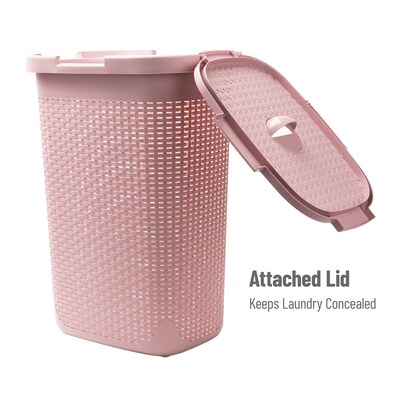 Mind Reader Plastic Laundry Hamper with Lid, Pink (60HAMP-PNK)