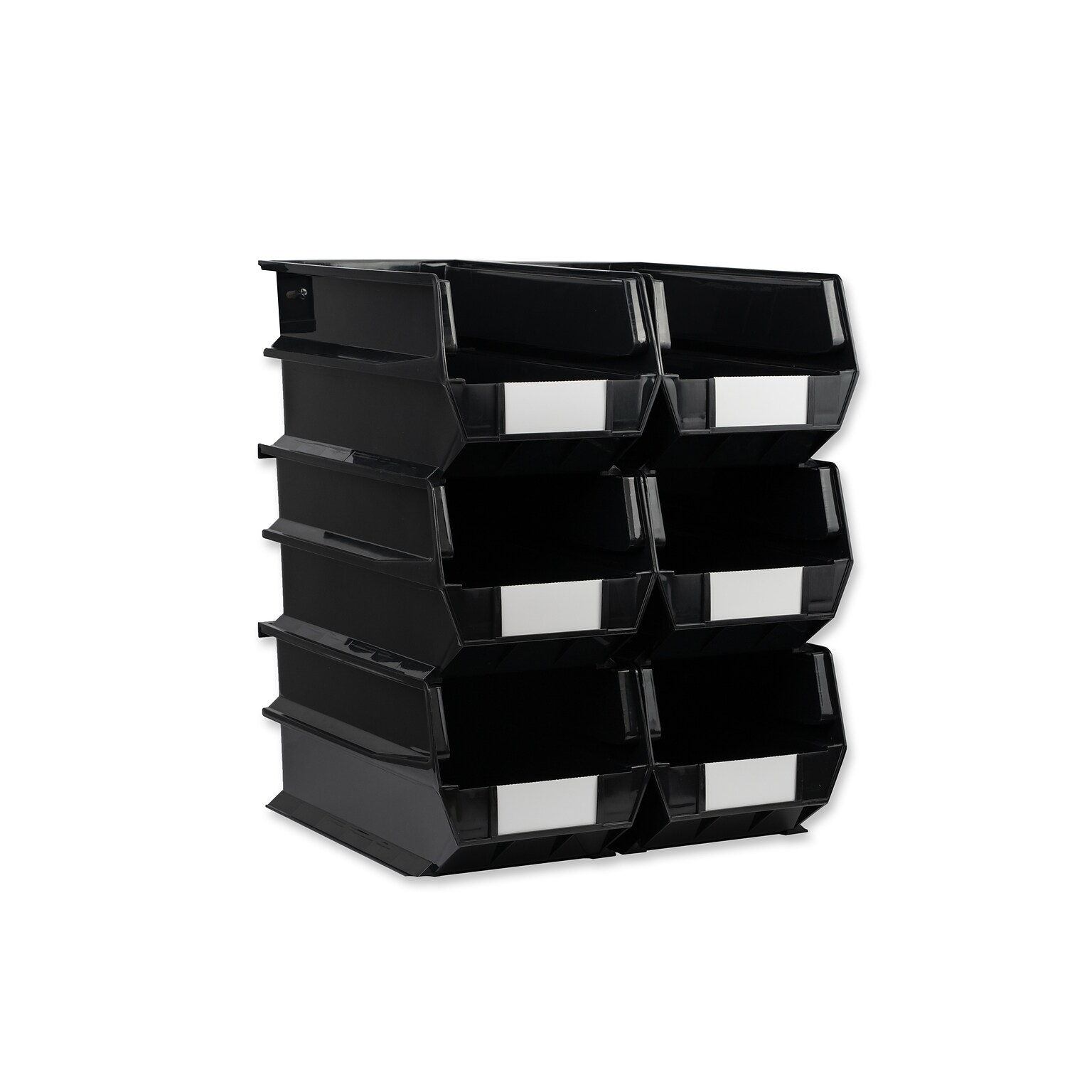 Triton Products LocBin Extra Large Stackable Plastic Storage Bin, 7 x 8.25x 14.75, 14.75 Qt., Black, 6/Pack (3-240BK)