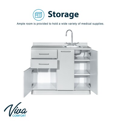 Viva Comfort 36.75"H x 42"W Exam Room Medical Cabinet With Sink, 2-Doors, 3-Drawers, Gray (ADIME902-BASE-42-RS-GRY-MK)