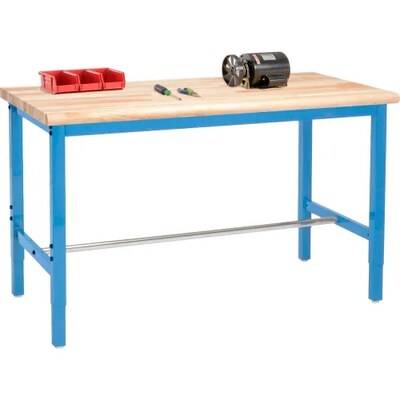 Global Industrial Height Adjustable Workbench, 72W x 36D, Maple Safety Edge, Blue (607262BL)