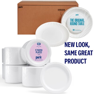 Perk™ Economy Paper Plates, 9, White, 1000/Carton (PK56516CT)