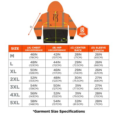 GloWear 8318BK High Visibility Long Sleeve Black Bottom Hooded Zip-Up Sweatshirt, ANSI Type R Class 3, Orange, Large (23074)