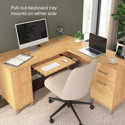 Bush Home Somerset 60" W L Shaped Office Desk with Storage, Maple Cross (WC81430K)