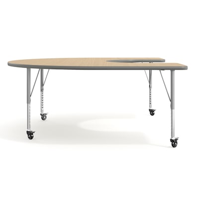 Flash Furniture Wren Horseshoe Activity Table, 66" x 60", Height Adjustable, Light Natural Top/Silver Frame (XUA6066HRSLNTPC)