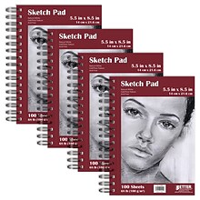 Better Office Products Artist Sketch Pads, Side-Spiral Bound, 5.5 x 8.5, Natural White, 100 Sheet
