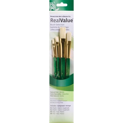 Princeton RealValue Short Handle Mixed Media Natural Variety Brush Set, 4/Set, 3 Sets/Bundle (PBXPR9112-3)