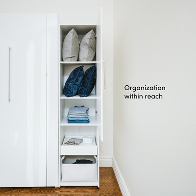 Bestar Avalon Full Murphy Bed and Storage Cabinet with Pull-Out Shelf (81W) - High-Gloss White
