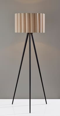Adesso Caldwell 61H Black Floor Lamp with Beige Linen Shade (4227-01)