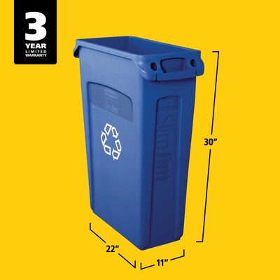 Rubbermaid Slim Jim Vented Recycling Container, 23 Gallons, Blue (FG354007BLUE)