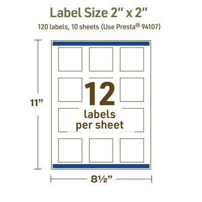 Avery Dissolvable Square Multipurpose Labels, 2" x 2", Off-white, 120/Pack (94107)