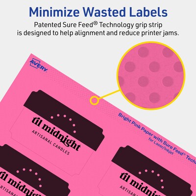 Avery Laser/Inkjet Rectangle Scalloped Multipurpose Labels, 2" x 3", Bright Pink, 640/Box (94267)