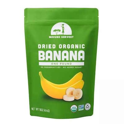 Mavuno Harvest Gluten Free Organic Dried Banana Fruit Snacks, 1 lb. Bag (MAHW-BNNA1LB)