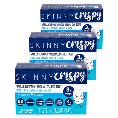 Skinny Crispy Gluten Free Vanilla Marshmallow Rice Treat, 3.9 oz., 5 Bars/Box, 3 Boxes/Pack (600-04176)