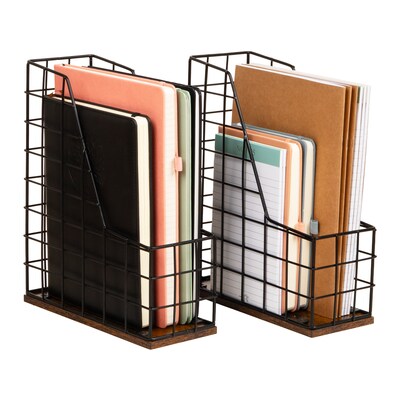 Mind Reader 1-Compartment Wood/Metal File Organizer, Black, 2/Pack (JMWIRE-BLK)
