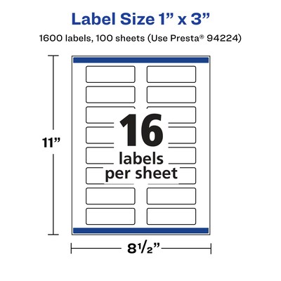 Avery Laser/Inkjet Multipurpose Labels, 3" x 1", Glossy Clear, 1600/Box (94224)