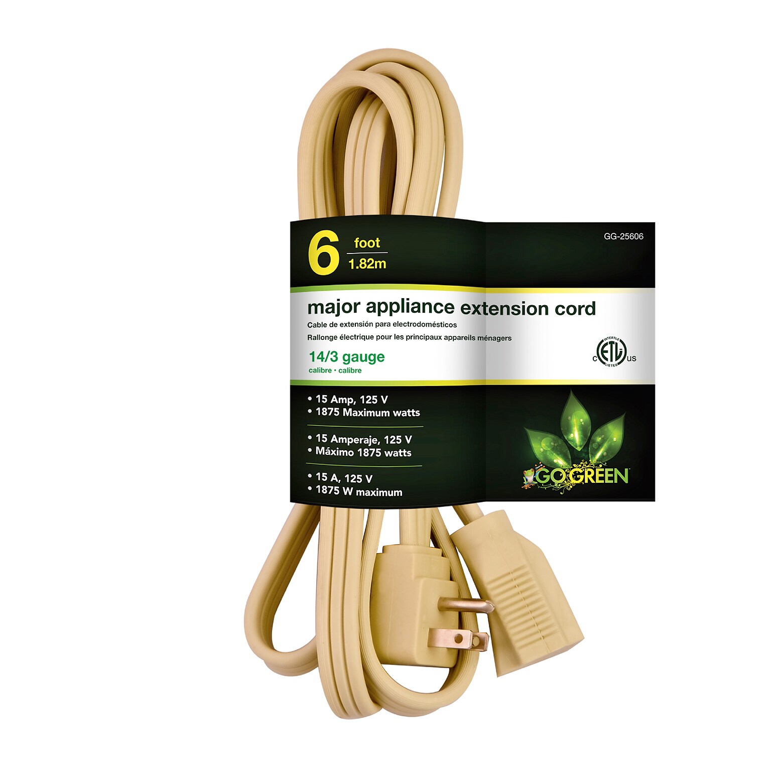 GoGreen Power 14/3 6 Appliance Cord, Beige, 3/Pack (GG-25606)