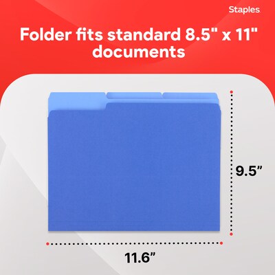 Staples File Folders, 1/3-Cut Tab, Letter Size, Blue, 100/Box (ST224527-CC)
