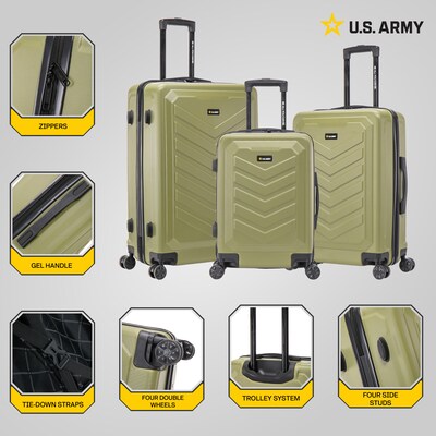 US Army FOX 3-Piece Hardside Spinner Carry-On Luggage Set, TSA Checkpoint Friendly, Olive Drab (USLFOXSML-GRN)