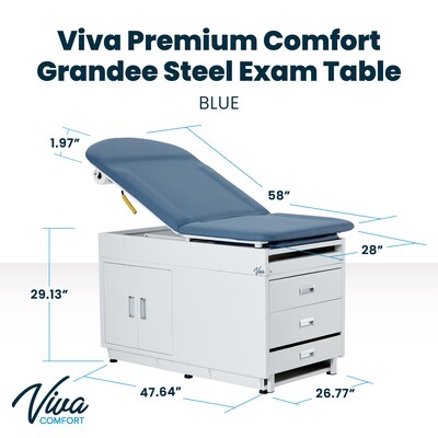 Viva Comfort Exam Table, 500 lbs. Capacity, Blue (ADI996-09-S2-BLU-MK)