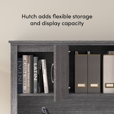 Bestar Logan 66"W U or L Shaped Desk with Drawers and Hutch, Bark Grey (46410-47)