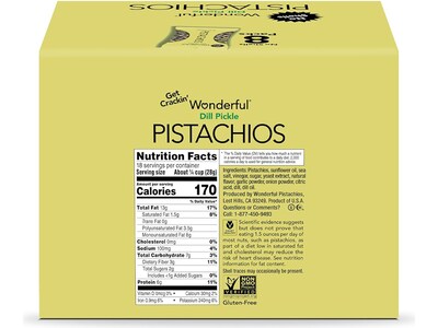 Wonderful Pistachios Salted Dill Pickle Pistachios, 2.25 oz., 8 Bags/Box (DP0146A25M)