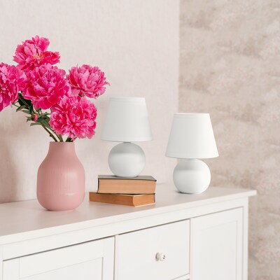Creekwood Home Nauru 8.66" Traditional Petite Ceramic Orb Base Bedside Table Desk Lamp, Off White, 2/Pack (CWT-2004-OF-2PK)