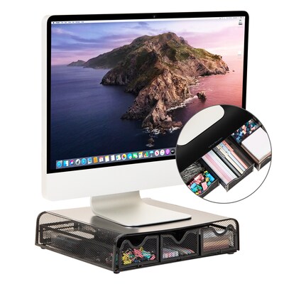 Mind Reader Ventilated Monitor Stand, Metal, Black (MONMESH-BLK)