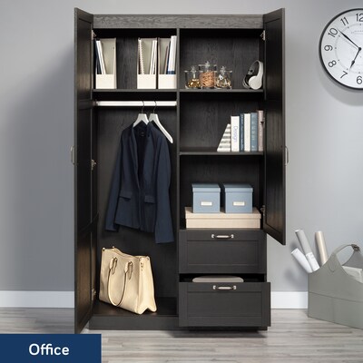 Sauder Select 71"H Storage Armoire, 2 Drawers, Raven Oak (446895)