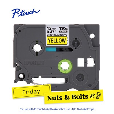 Brother P-touch Strong Adhesive Laminated Label Tape, ~1/2" x 26.2', Black on Yellow (TZeS631)