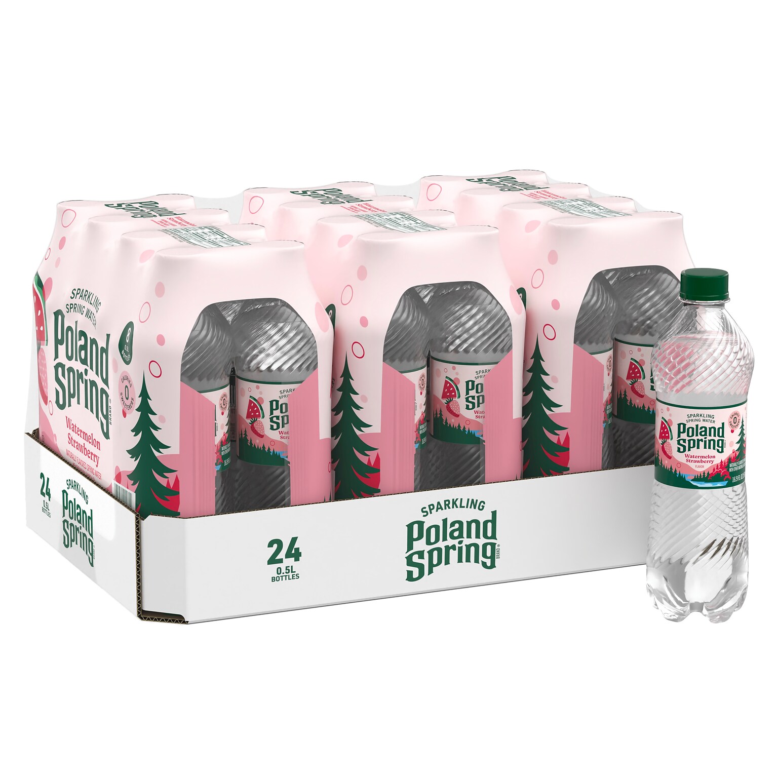 Poland Spring Watermelon Strawberry Sparkling Purified Water, 16.9 oz., 24/Carton (19991098)