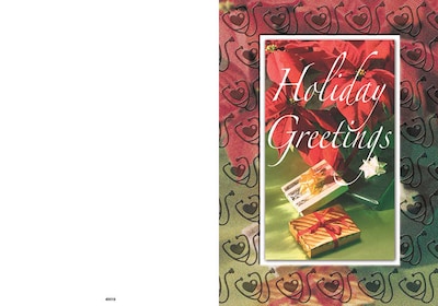 Holiday Greetings - presents - 7 x 10 scored for folding to 7 x 5, 25 cards w/A7 envelopes per set