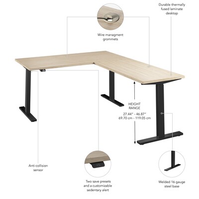 Bush Business Furniture Move 60 Series 60"W L Shaped Adjustable Standing Desk, Natural Elm (M6SL6078NEBK)