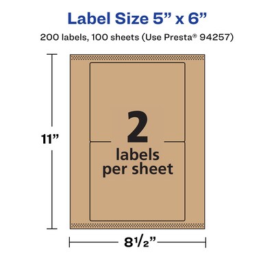 Avery Laser/Inkjet Rectangle Multipurpose Labels, 5" x 6", Kraft Brown, 200 Labels/Box ( 94257)