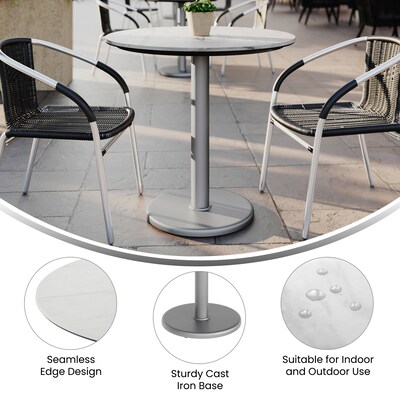 Flash Furniture Acadia 31.25" Round Wooden Dining Table with Round Base, White Faux Marble/Silver Base (STRD31WMATR18S)