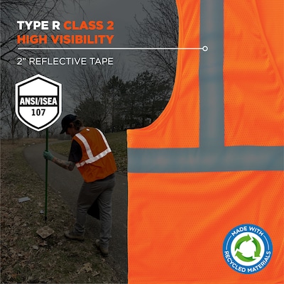 GloWear 8205HL-ECO High Visibility Sleeveless Vest, ANSI Type R Class 2, Orange, L/XL, (21995)